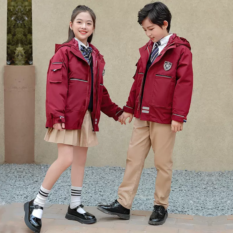 中小学生校服班服秋冬儿童冲锋衣可拆卸内胆大童三合一加绒羽绒服