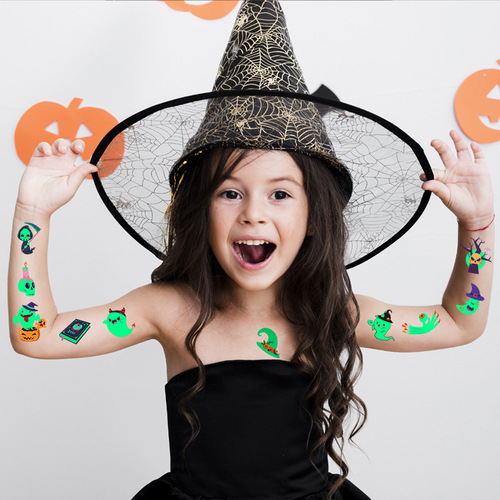 Cross-border new Halloween luminous tattoo stickers waterproof fluorescent green children's cartoon face luminous tattoo stickers