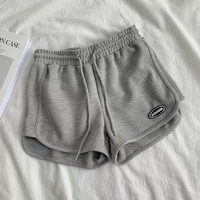 Pantalones cortos deportivos de tiro alto para mujer de poliéster y seda de hielo, ligeramente elástico