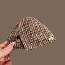 韩国气质小香风东大门复古格纹布艺三角抓夹高级感贝壳马尾夹头饰