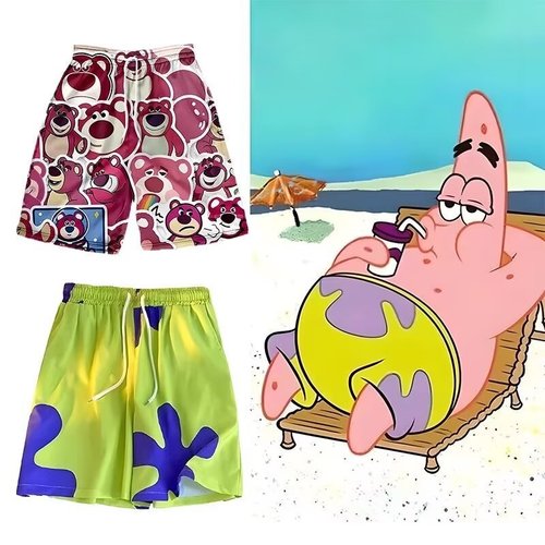 Summer Beach Shorts Plush SpongeBob Brand Loose Five-Pocket Pants for Men and Women