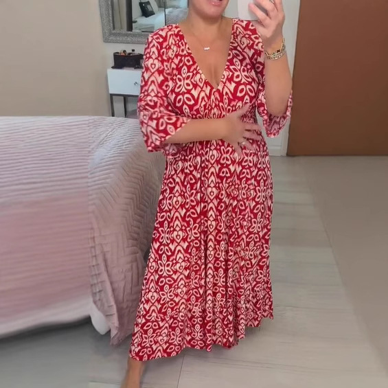 Special Offer 2023 New Large Size Super Fairy V Neck Floral Dress Seaside Vacation Beach Dress Loose Long Skirt