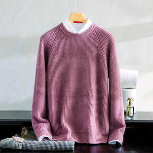 New Autumn and Winter 100 Cashmere Thickened Sweater Men's Round Neck Raglan Sleeve Warm Sweater Loose Base Shirt