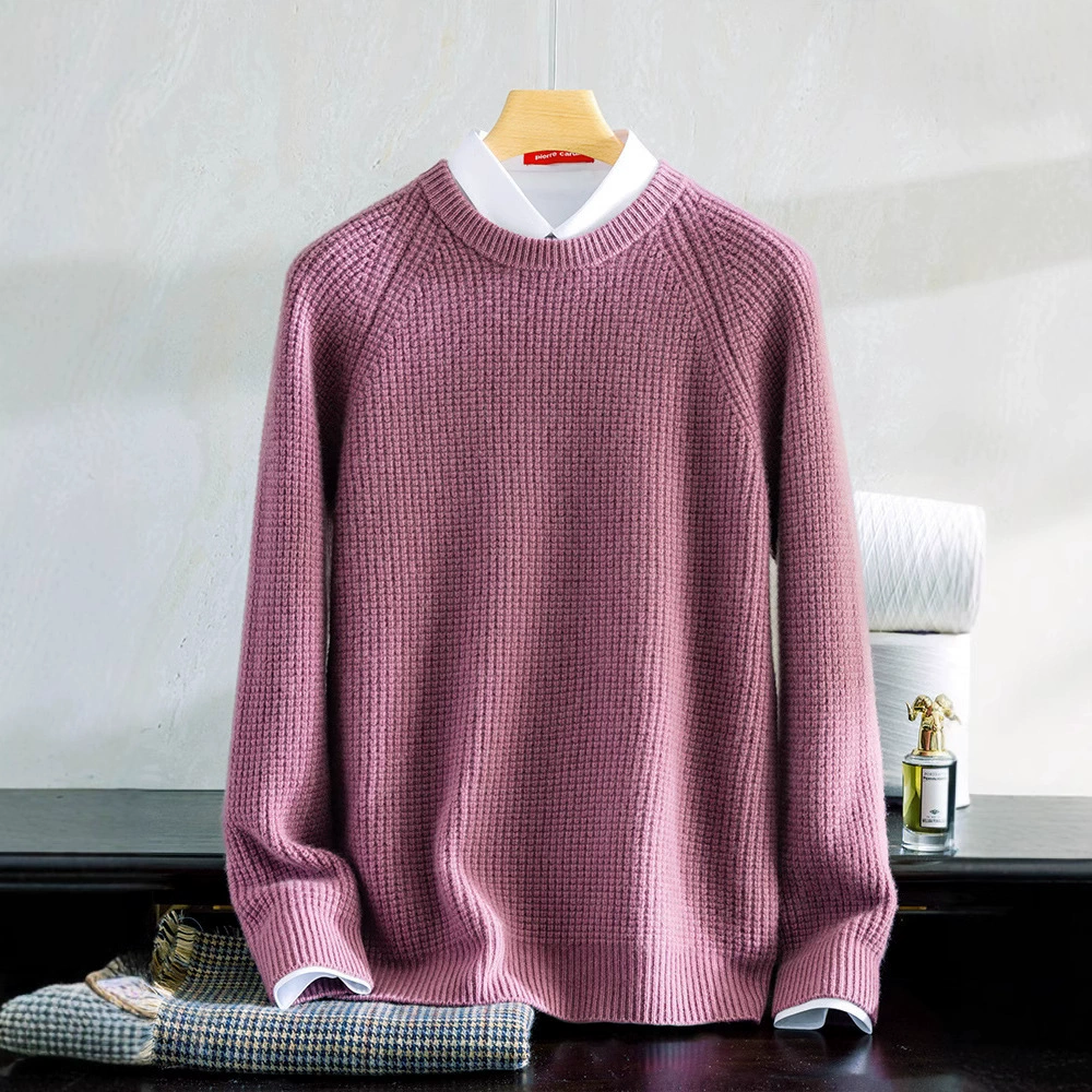 Новый осенний и зимний 100 кашемир толстый вязаный свитер мужской с круглым вырезом рукава теплый свитер свободный нижний свитер