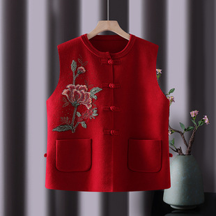 Xi's Mother-in-law Embroidered Knitted Waistcoat Vest Wedding Banquet Old Lady's Grandma's Vest Cardigan Buckle Horse Clip