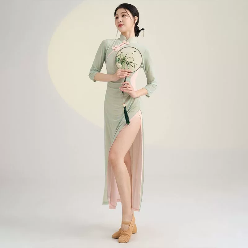 Новый китайский стиль классического танца, рифма, марля, тренировочная одежда, женская элегантная одежда, эластичная национальная одежда, чонсам