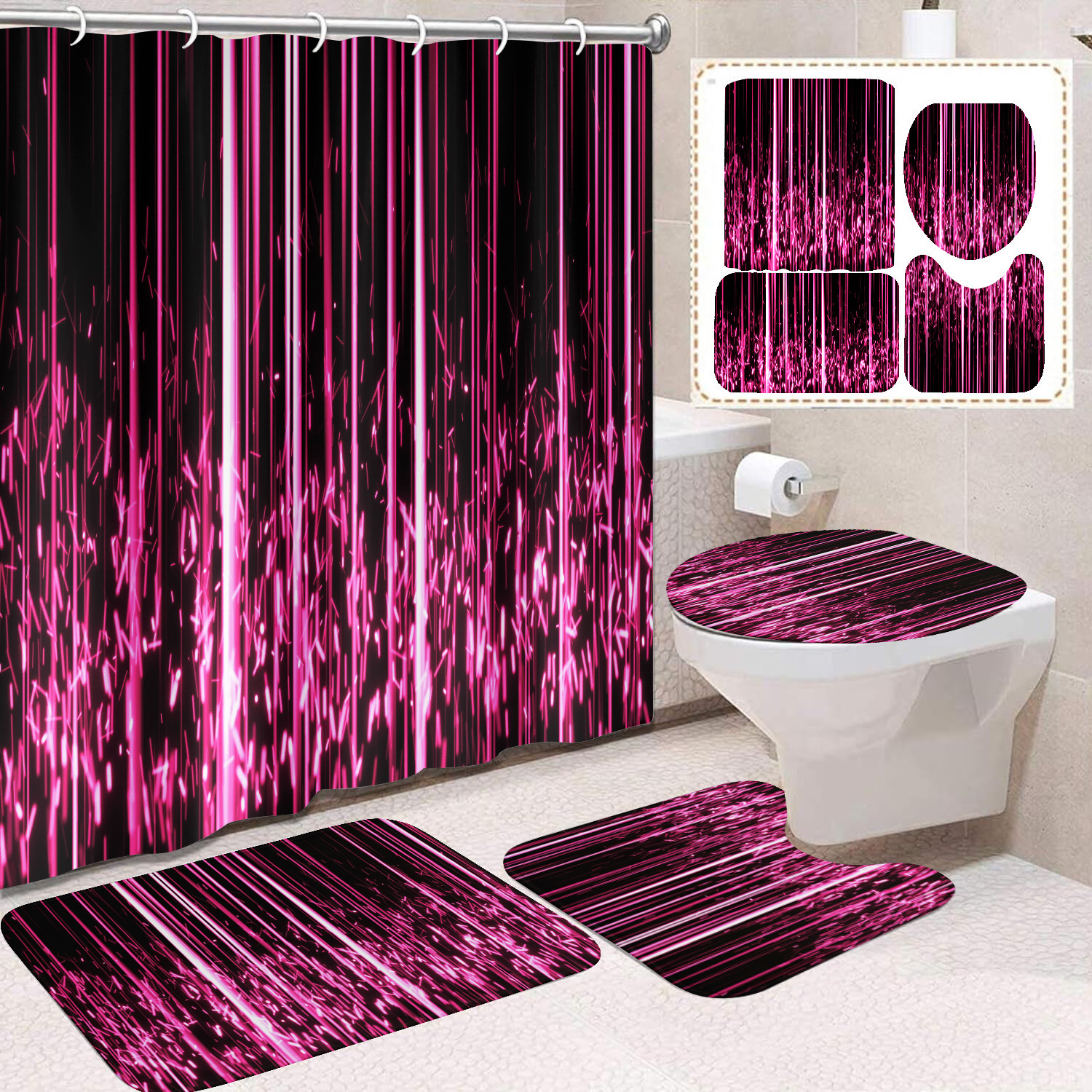 Transfronterizo Amazon cortina de ducha de color degradado cortina de baño letra patrón de mariposa cortina de ducha impermeable y a prueba de moho image 12