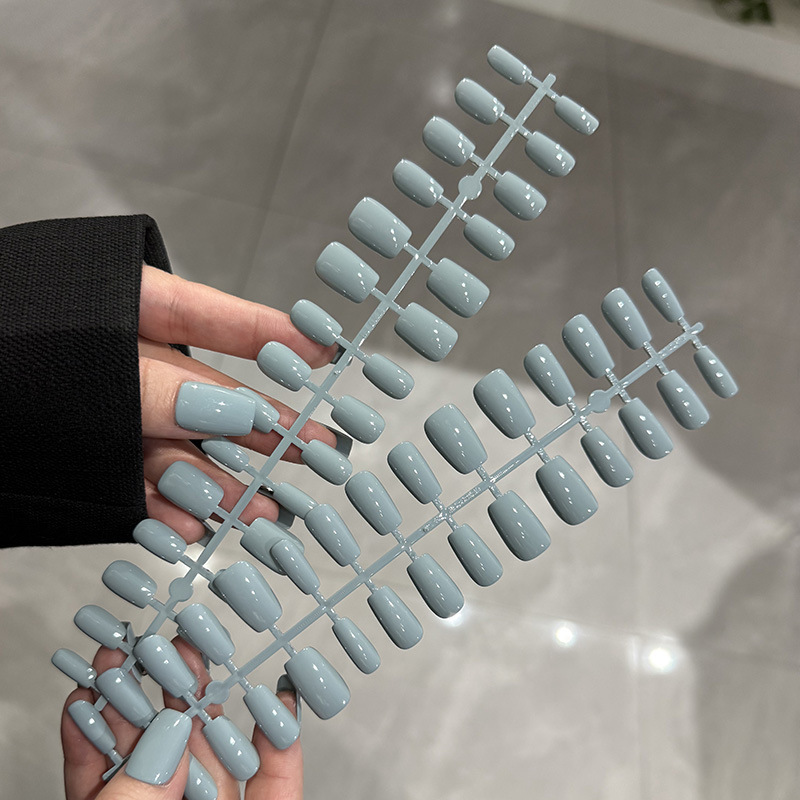 预制甲雾霾蓝穿戴美甲纯色甲油胶喷涂款30片手工半成品假指甲贴片|undefined