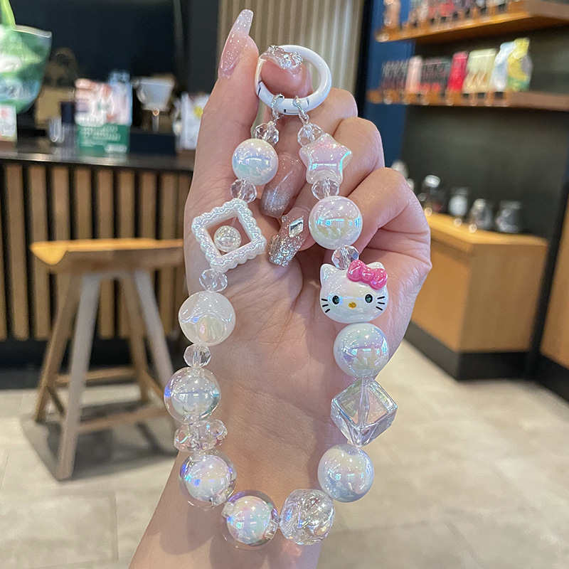 卡通三丽鸥萌粒手机链条串珠 库洛米高级感短款防丢垫片手机挂链|undefined
