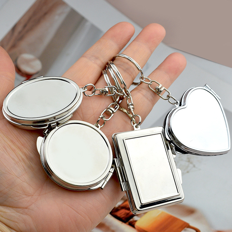 DIY Mini Makeup Mirror Metal Makeup Small Mirror Double-Sided Foldableing Mirror Small Round Mirror Mirror Key Pendant Buckle