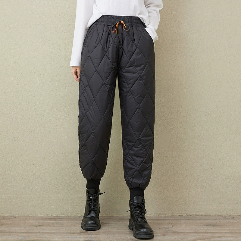 Fitted light and thin brace, colored fashionable keep warm trousers with down