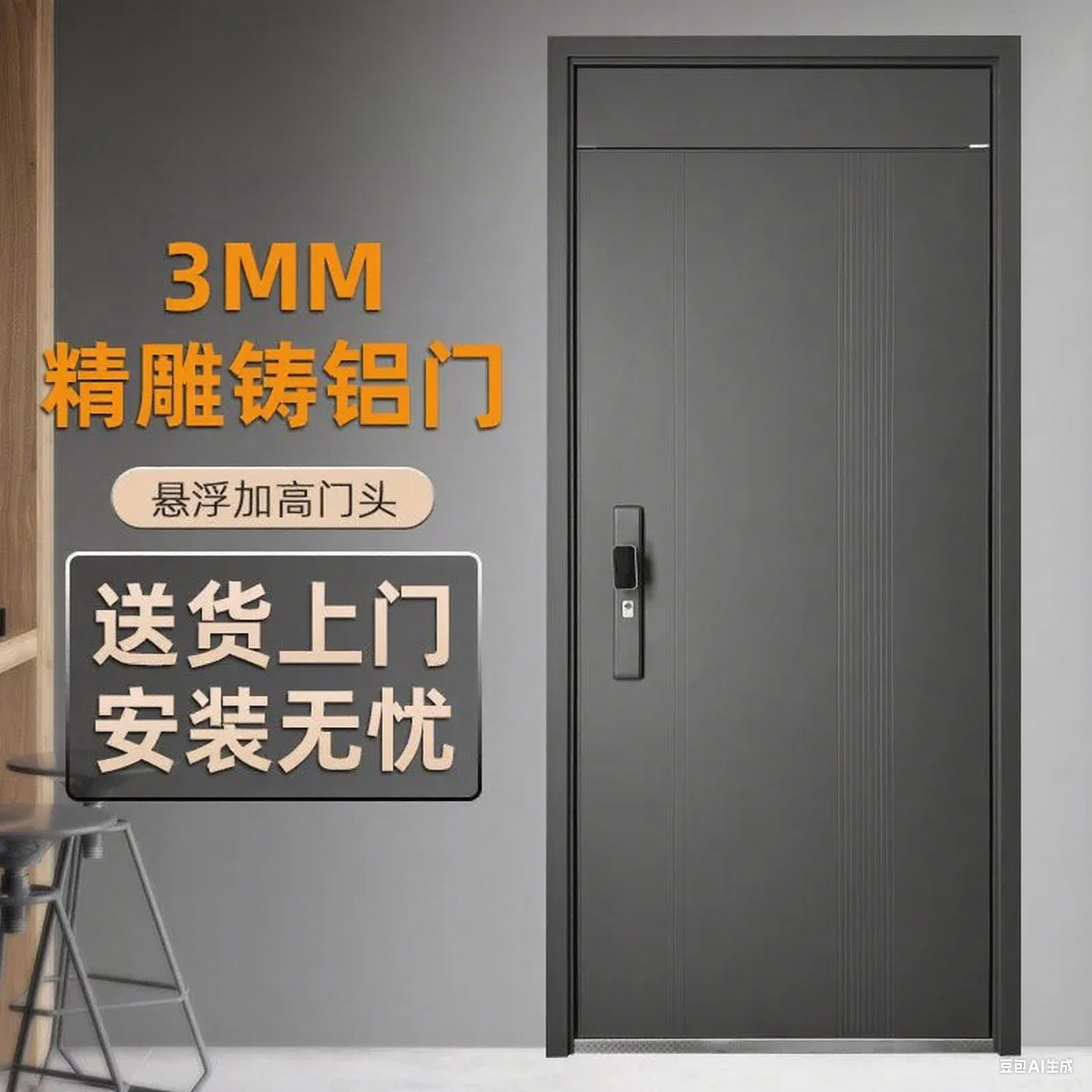 简约时尚防盗门办公别墅工程智能锁门甲级安全家用入户门单开门