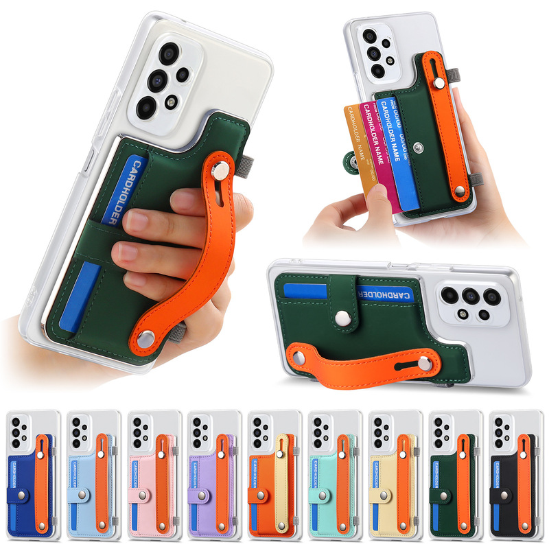 Applicable to Samsung A53 transparent card holder protective shell Creative Galaxy S24Ultra wrist strap card-inserting phone case