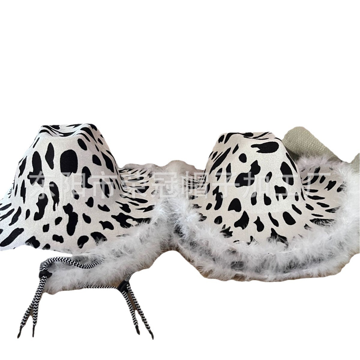 Leche impresa pluma sombrero de vaquero lentejuelas negro blanco crudo borde impreso leche sombrero de vaquero occidental de doble cara Denim