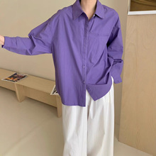 休闲百搭纯色棉翻领长袖衬衫女 2025秋季新款宽松大码开衫衬衣