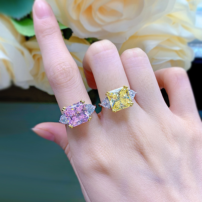 9g Weight High Carbon Diamond Inlay Material 925 Sterling Silver Inlay Square High Carbon Diamond Rings