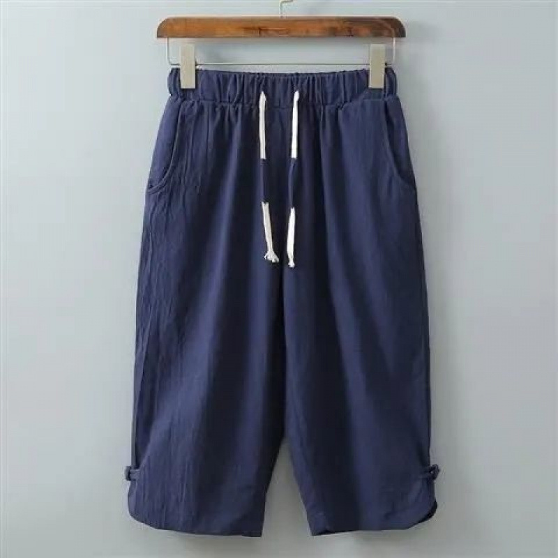 2025 新しい夏の女の子のトレンディなインルーズコットンとリネンの薄いストレートカジュアル個性 7 点ショーツ|undefined