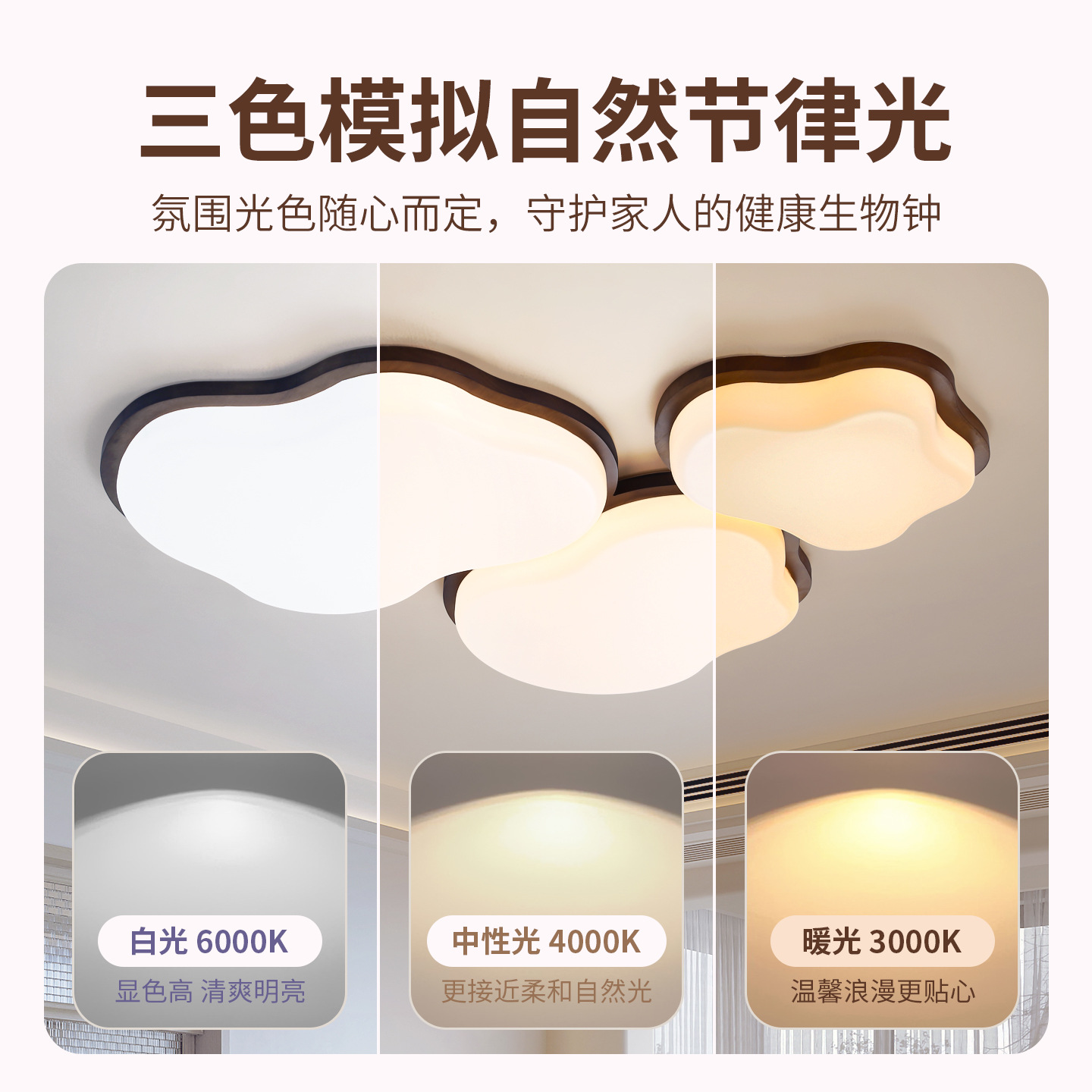 Lámpara de techo de sala de estar medieval, estilo crema retro, nogal, nube, queso, lámpara de sala de protección ocular de espectro completo L263