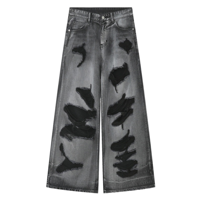 Nirben Denim | Ripped wide-leg Jeans para hombres 2023 Nuevos pantalones trapeadores rectos sueltos de High Street Vibe