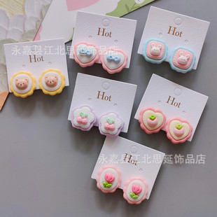 Children's resin ear clip without ear hole student bright cute earrings sweet strawberry rabbit bear flower decoration