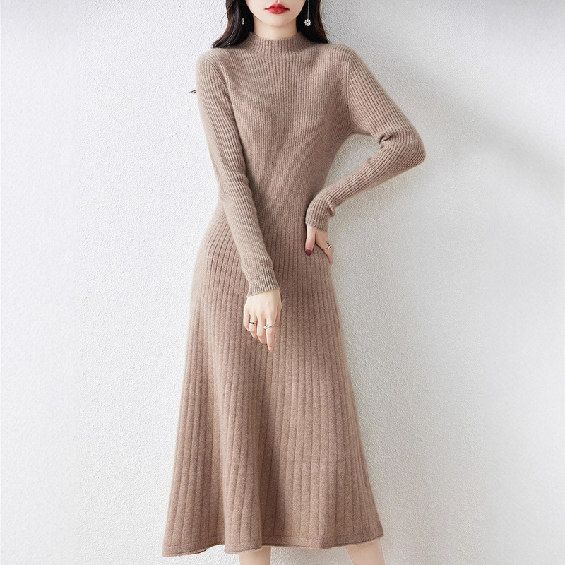 Autumn and Winter New Women's Slim-Fitting Mid-Length Versatile Bottoming Sweater Long Skirt Half Turtleneck Knitted Dress Autumn and Winter New Women's Slim-Fitting Mid-Length Versatile Bottoming Sweater Long Skirt Half Turtleneck Knitted Dress