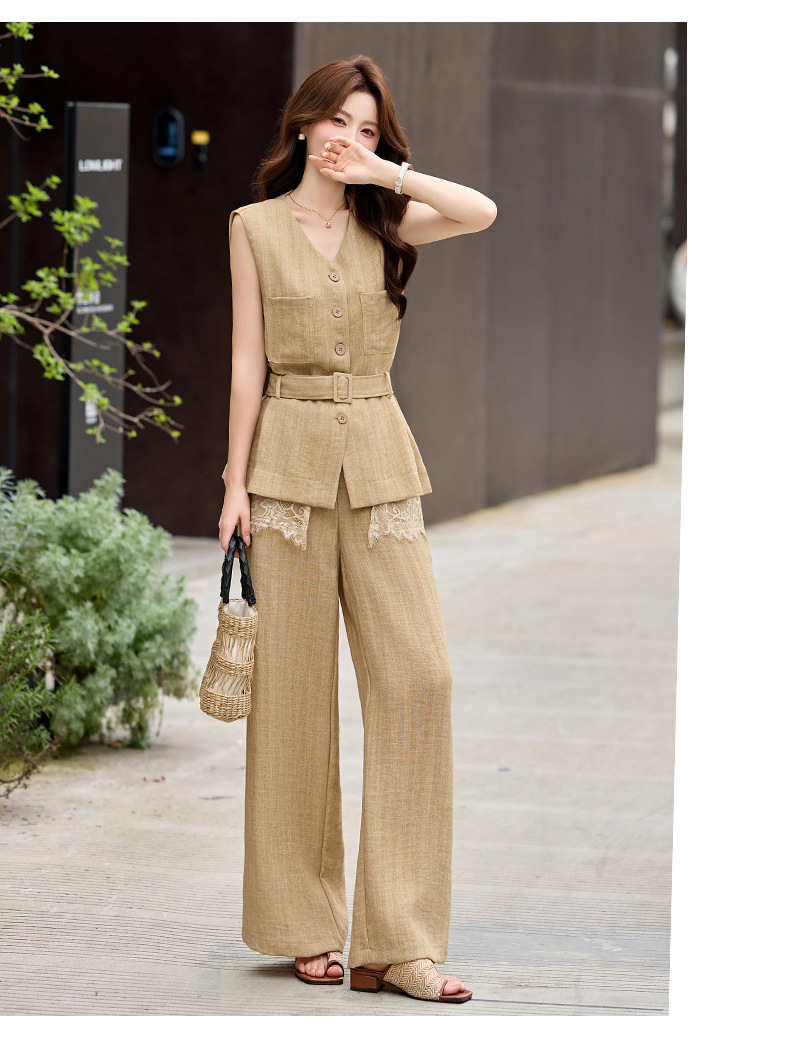 Bộ vest quần ống rộng nữ phối ren dây rút eo 2 món YH6133 — Màu ảnh chi tiết 12