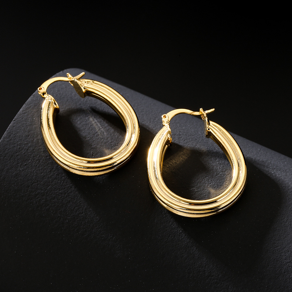 Fashion copper plated 18K gold round geometric earrings women