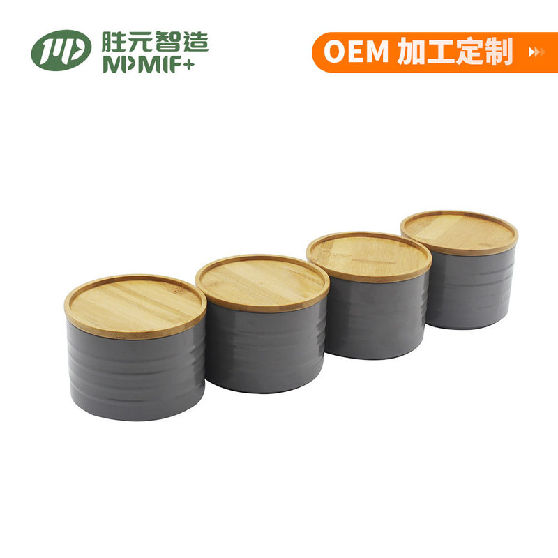 Round galvanized iron storage tank gray stackable bamboo cover four-piece sealed tank Round galvanized iron storage tank gray stackable bamboo cover four-piece sealed tank
