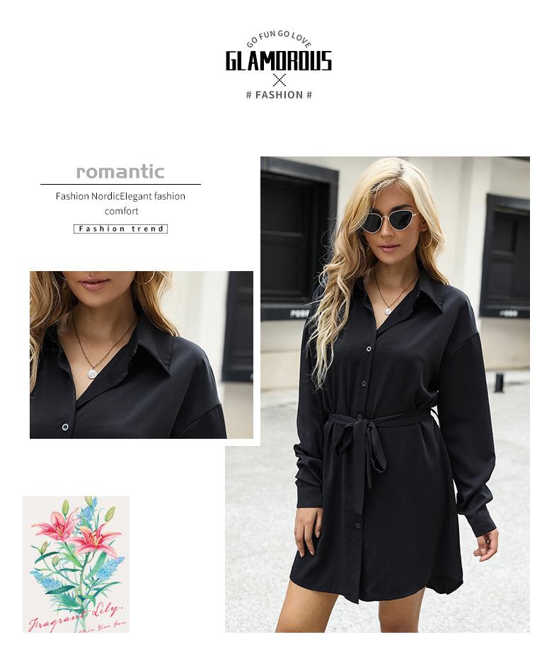 spring and autumn women s lapel belted shirt dress nihaostyles wholesale clothing NSDMB80629