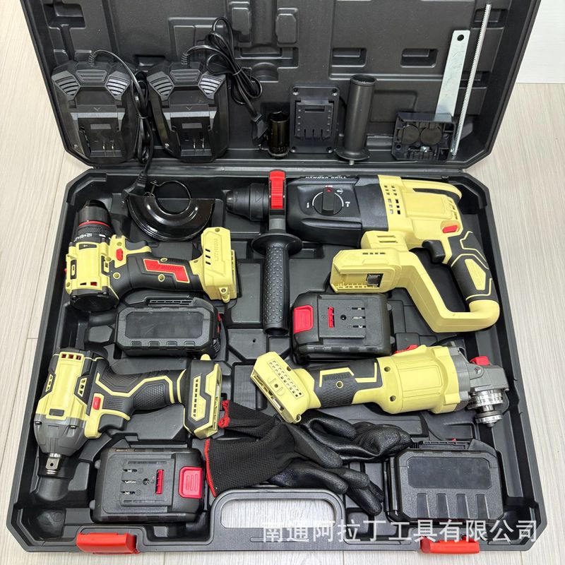 外贸跨境浅黄白色锂电无刷电动工具3件4件套100MM125MM角磨机可选|undefined