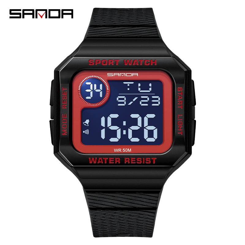 SANDA 2129 impermeable cuadrado multi-funcional deportes estudiante tendencia LED reloj pareja reloj electrónico image 2