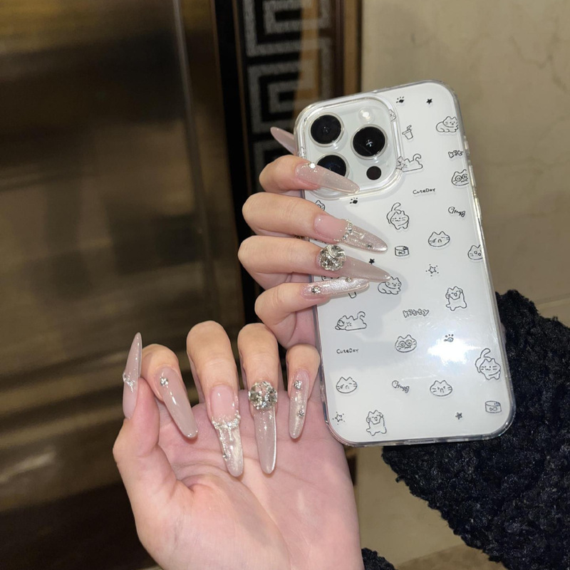 Pure Super Flash Long Cat's Eye Pure Hand-worn Armor Autumn and Winter Whiteness Finished Nail Patch Fake Nail Patch Pure Super Flash Long Cat's Eye Pure Hand-worn Armor Autumn and Winter Whiteness Finished Nail Patch Fake Nail Patch