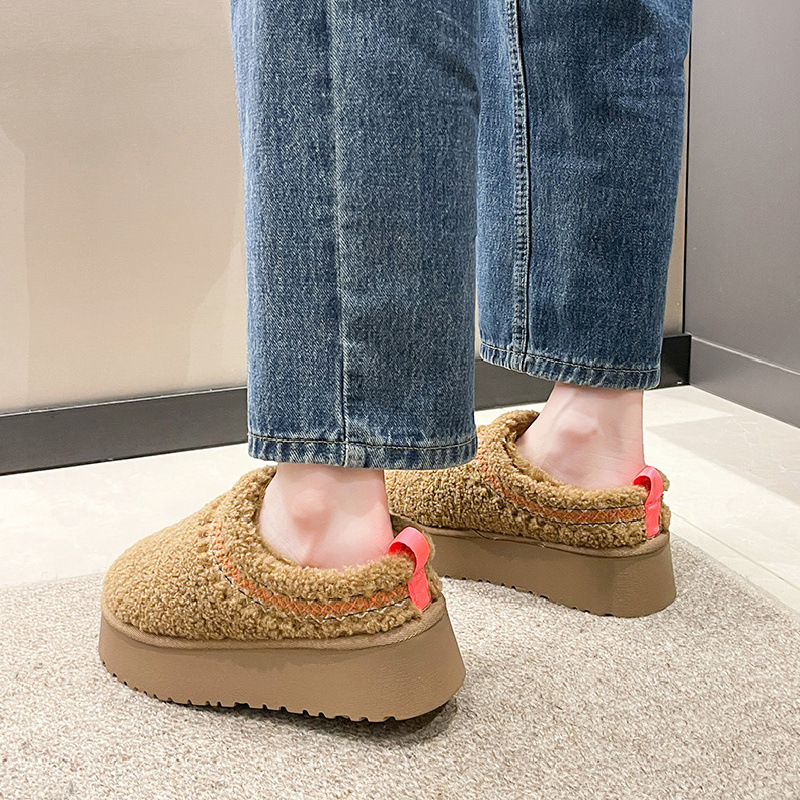 Zapatos de mujer Zapatillas de media caña cerradas con suela gruesa para mujer, otoño e invierno, además de zapatos de algodón cálidos y perezosos de terciopelo para mujer_voghion.com