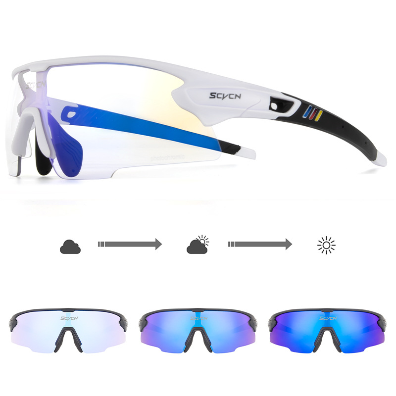 Gafas Fotocromáticas de Ciclismo Apto para Miopía, Medio Marco en TR90, Cortavientos, para Deportes al Aire Libre