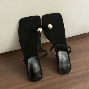 2025 Summer New Style Set Toe Small Sandals and Slippers for Outer Wear Women's Shoes Fine Heel with Skirt Elegant Black High Heel Sandals