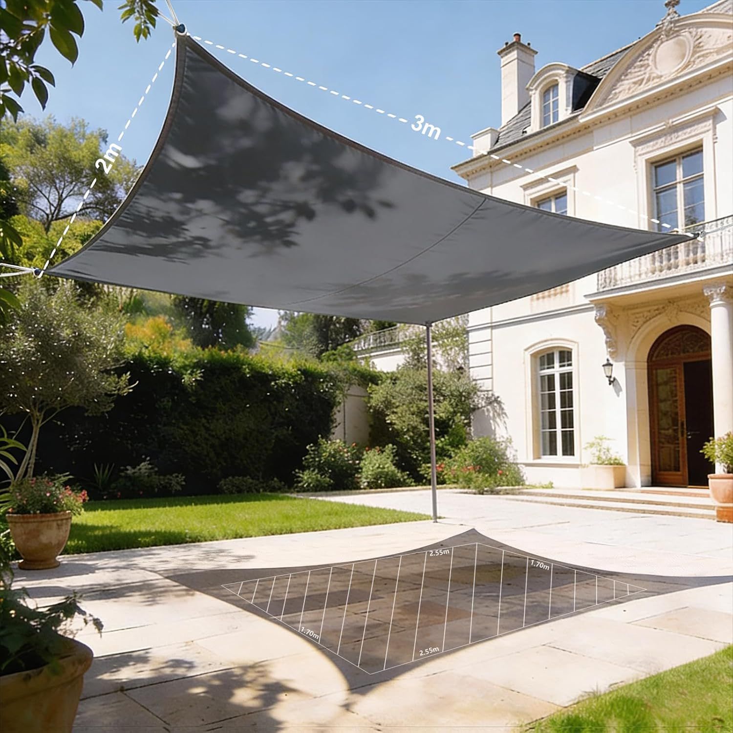 Waterproof Sunshade Sail, Sunshade and Rainproof Canopy, Rectangular Sunshade Cloth Suitable for Outdoor Courtyards and Balconies