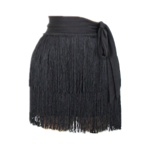 Women girls black red fringed latin dance skirt modern dance one piece tassel hip scarf  rumba salsa chacha practice dance skirts for lady