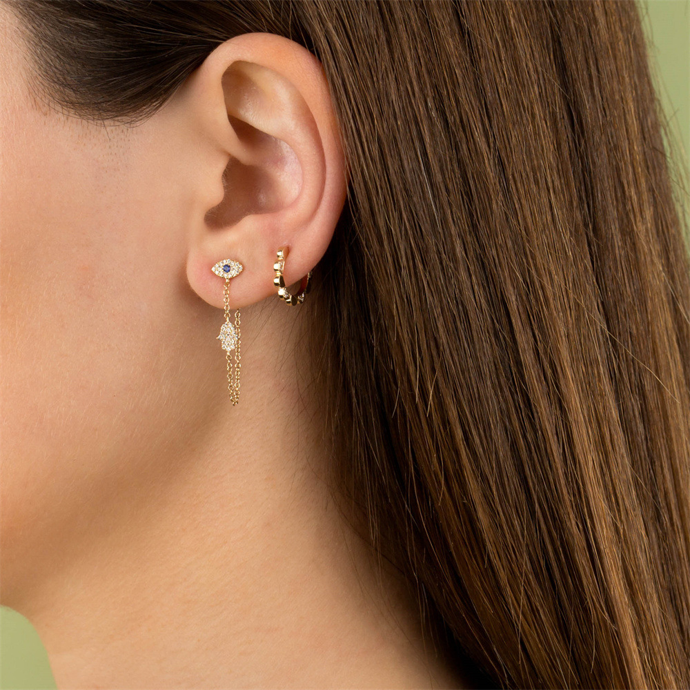 fashion devil eye palm chain fashion butterfly copper inlaid zircon buckle earrings