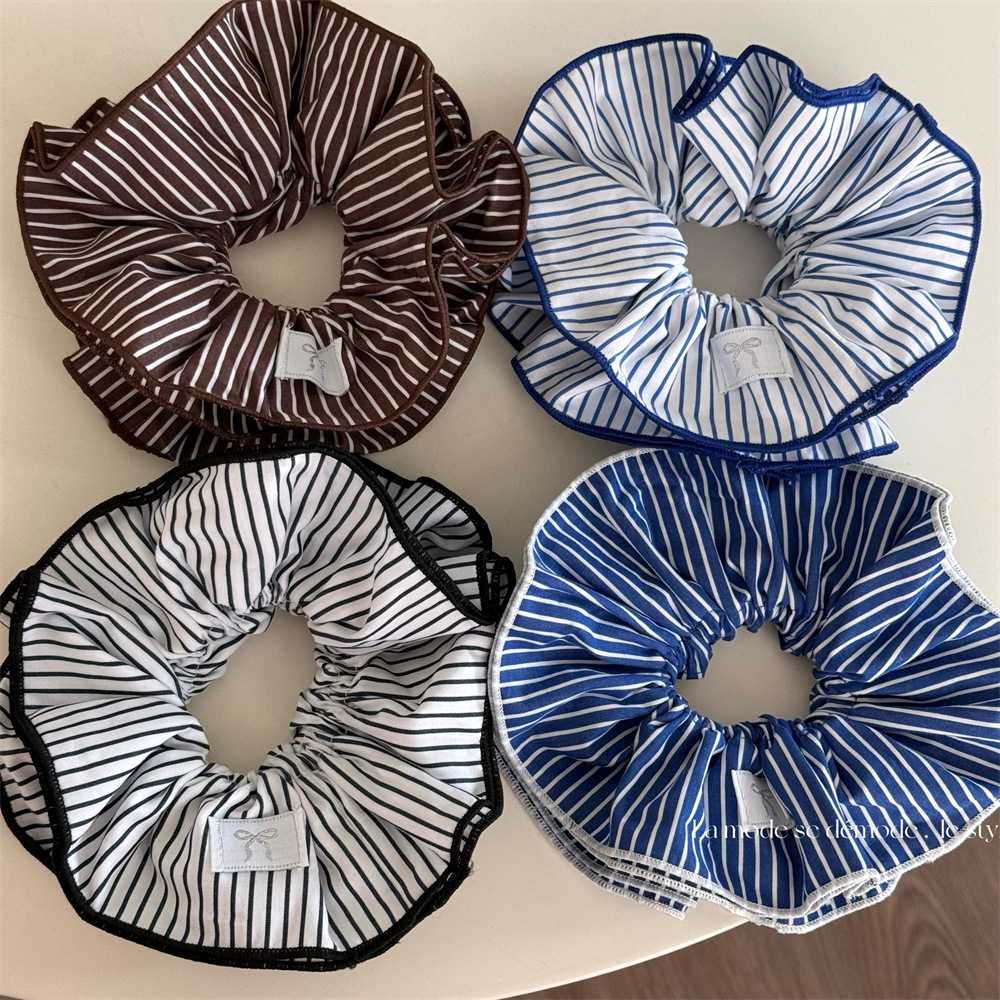 Doppellagiges Haargummi In Blau Gestreift Süßes Haaraccessoire_voghion.com
