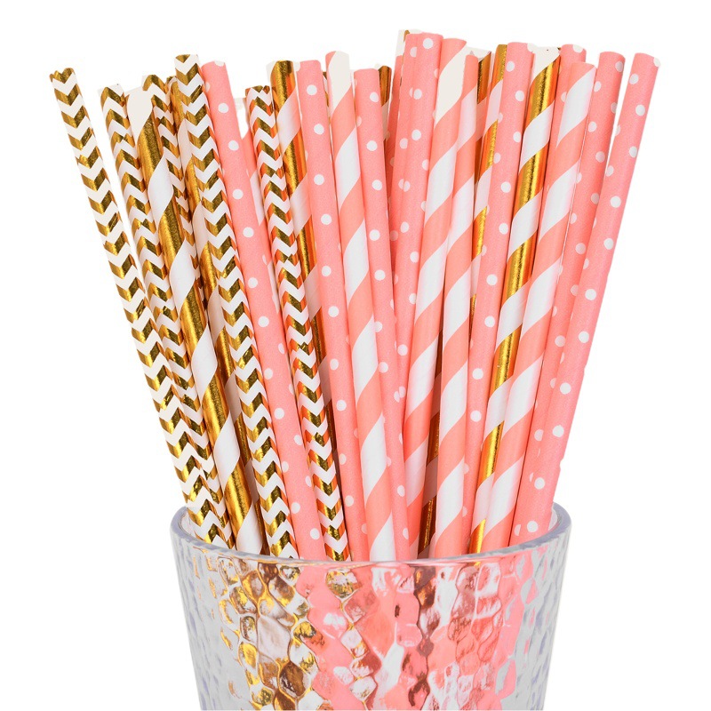 Nueva combinación de paja de papel degradable paja de papel desechable bronceado rosa decoración del partido M010