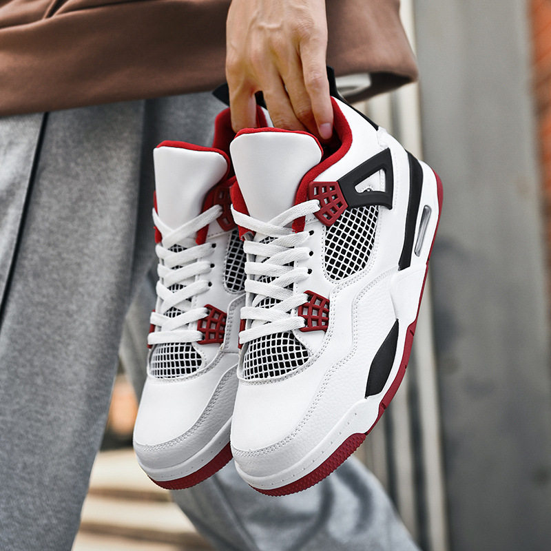 Giày thể thao nam cổ thấp chống trượt đế dày tăng chiều cao, giày sneaker phối màu — JD-AJ4 màu xám đen, JD-AJ4 màu đỏ lửa, JD-AJ4 đen đỏ