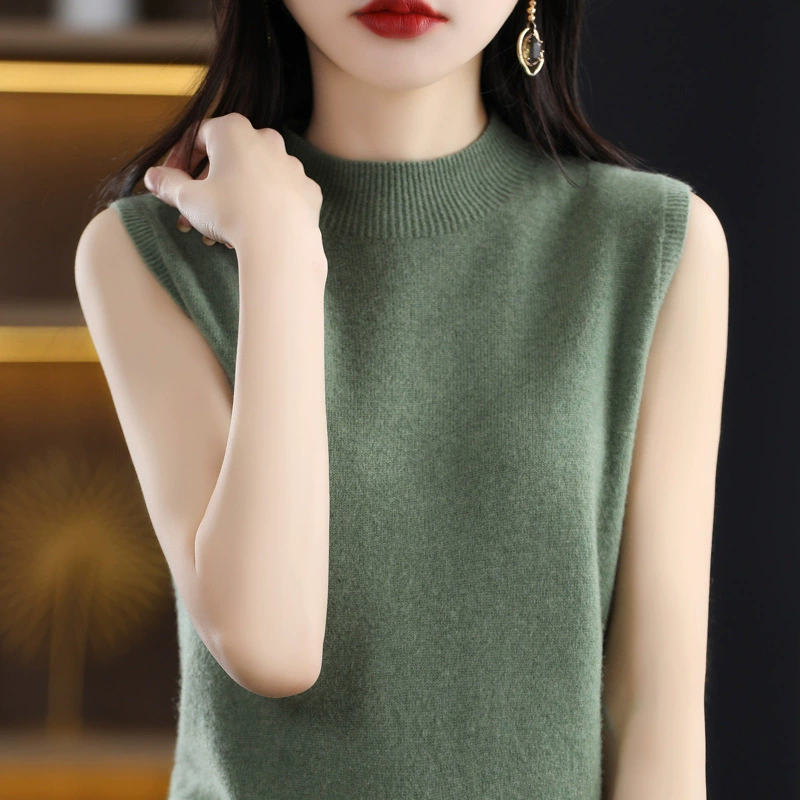 Woolen tank top, knitted base sweater, high collar, oversize