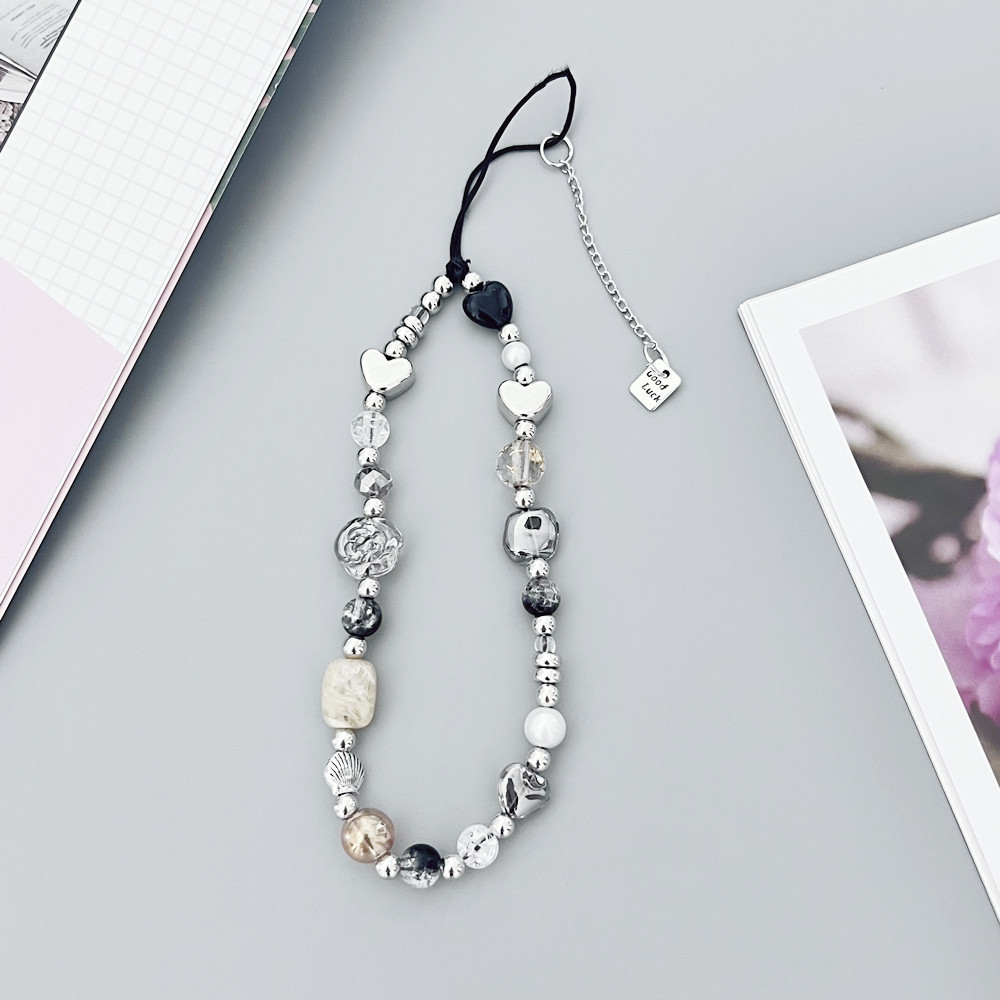 스퀘어 펜던트 [그레이 로즈 스톤 특형의 비즈] 체인