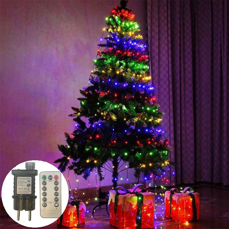 Transfronterizos nueva línea de cuero verde oscuro lámpara LED anillo de árbol de Navidad iluminación de techo decoración de cascada cadena de lámparas parpadeantes