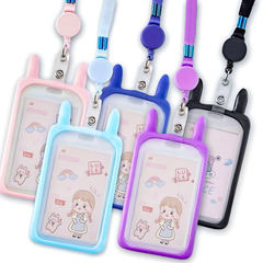 Transparent ins rabbit ear protective cover student meal card campus access control document door card set hard plastic card set document