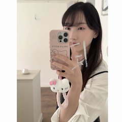 少女粉色线条凯蒂猫带挂绳适用iPhone17苹果16ProMax/15/14手机壳