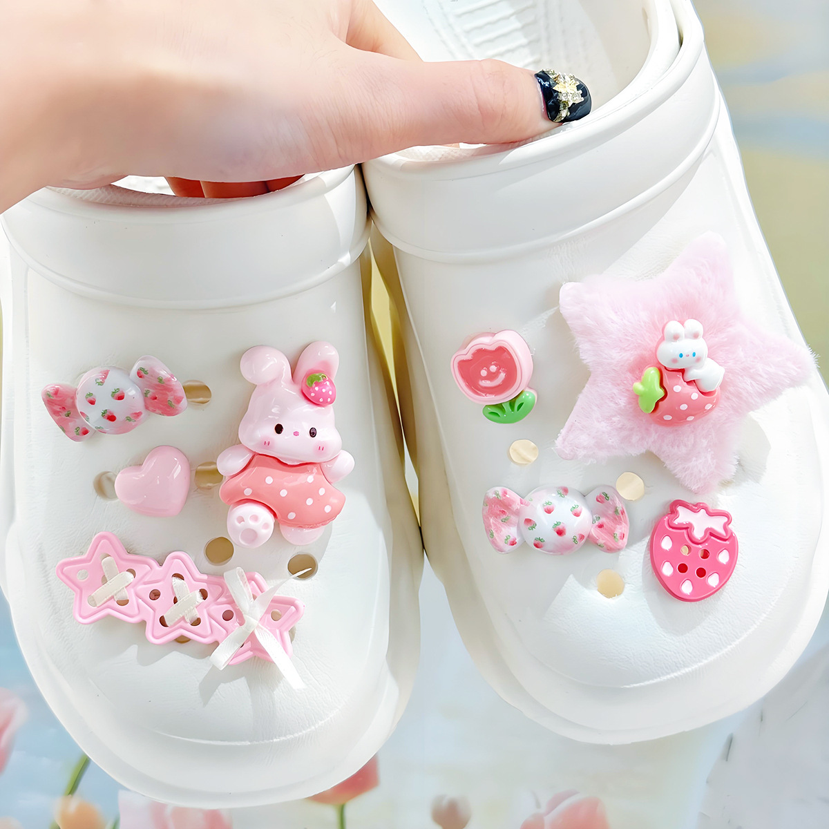 洞洞鞋配饰鞋花毛绒五角星草莓兔子diy饰品配件发夹贴片材料批发