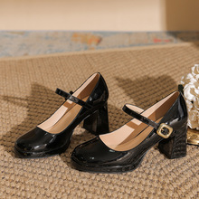 小皮鞋女鞋秋冬季新款鞋子方头粗跟高跟鞋水台皮带扣玛丽珍鞋单鞋