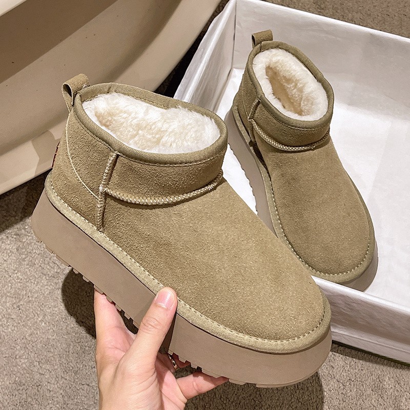 Zapatos de algodón gruesos para mujeres con una base gruesa de vello botas de moda Martin 2025 nuevas botas de nieve casuales y cómodas antideslizantes retro para mujeres
