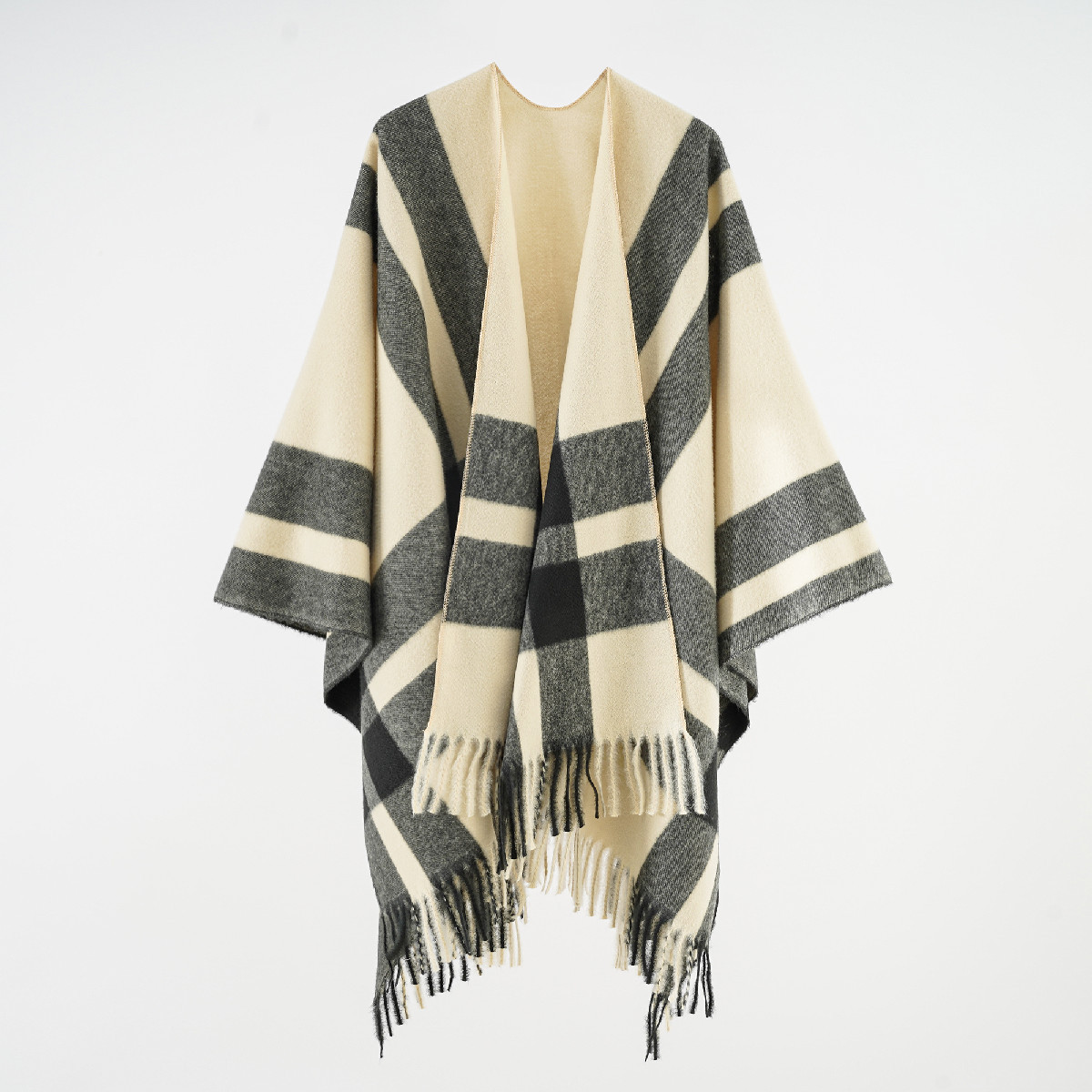 2024 nuevo otoño y invierno rayas de contraste de color fluido borde cálido con abrigo de moda universal simple chal
